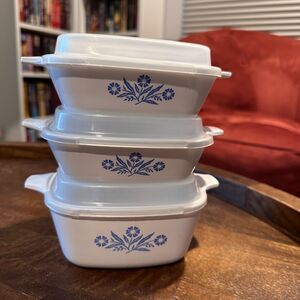 Corning Ware Blue Cornflower Petite Pans Food Storage w/Lids P-41-B & P-43-B USA